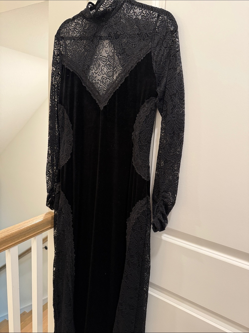 Anthropologie Elegant Black Lace Velvet Evening Dress
